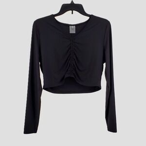 CALIA Womens L Ruched Rash Guard Swim Top Black Long Sleeve UPF 50 Odor Control